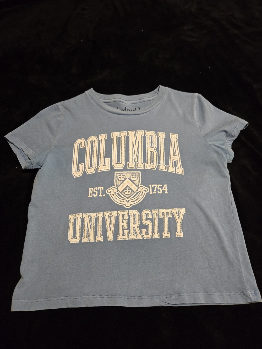 Columbia Blue Crop Tee with Cream University Crest